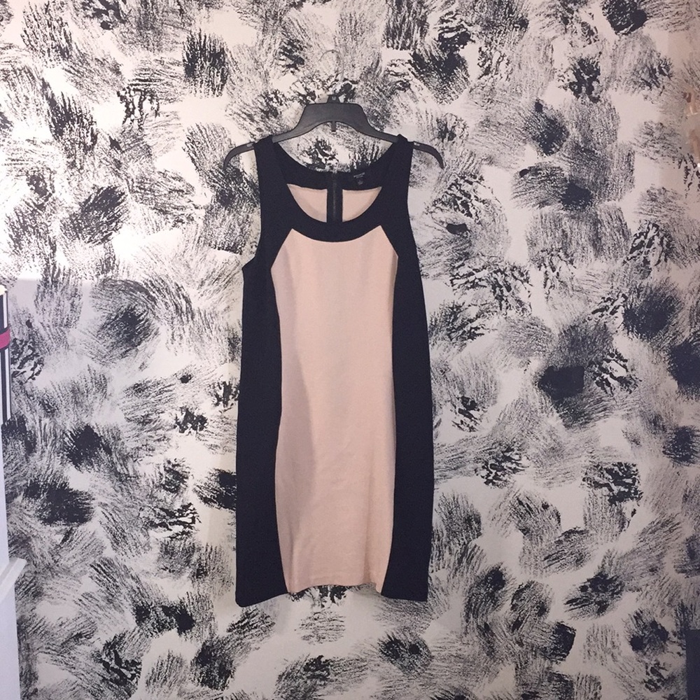 pink and black stretchy interview dress.